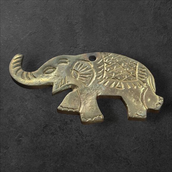 Vintage Heavy Brass Double-sided Elephant Christmas Holiday Ornament Zoo Wild - Picture 5 of 10